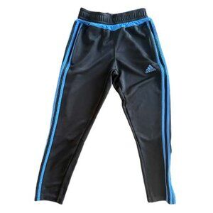 Adidas Boys Track Pants Black Blue Striped Size S (9–10Y)